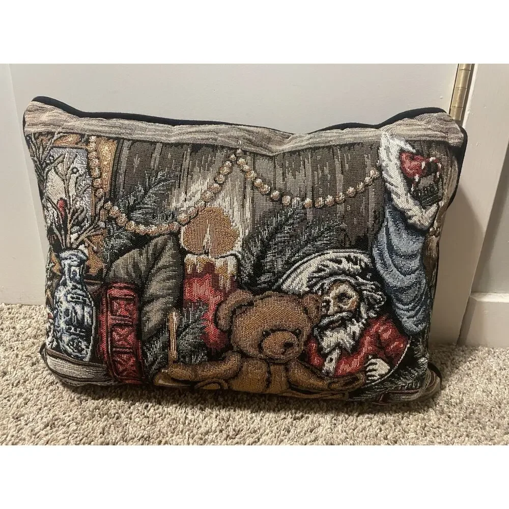 VTG Travis Spencer Christmas Pillows Set of 2 Tapestry Santa Sparkle Holiday